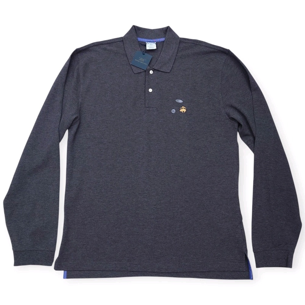 Brooks Brothers Performance Polo Men XXL Slim Fit Gray Long Sleeve 100045734